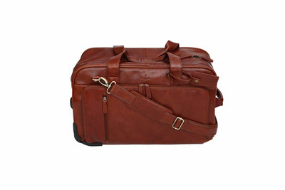 Babila Deluxe Cognac 2-Wheeled Leather Rolling Travel Bag