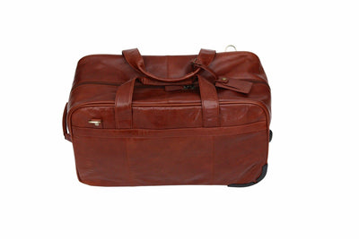 Babila Deluxe Cognac 2-Wheeled Leather Rolling Travel Bag