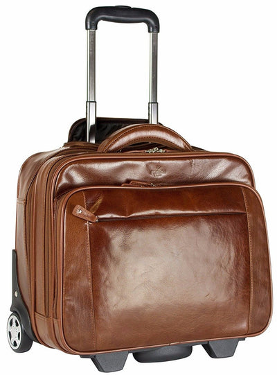 Babila Leather Laptop Cabin Size Trolley Briefcase Overnight Bag