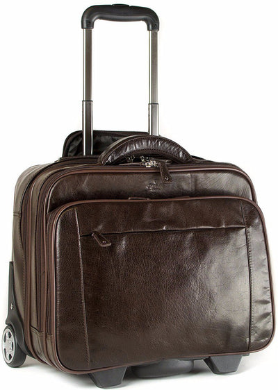 Babila Leather Laptop Cabin Size Trolley Briefcase Overnight Bag